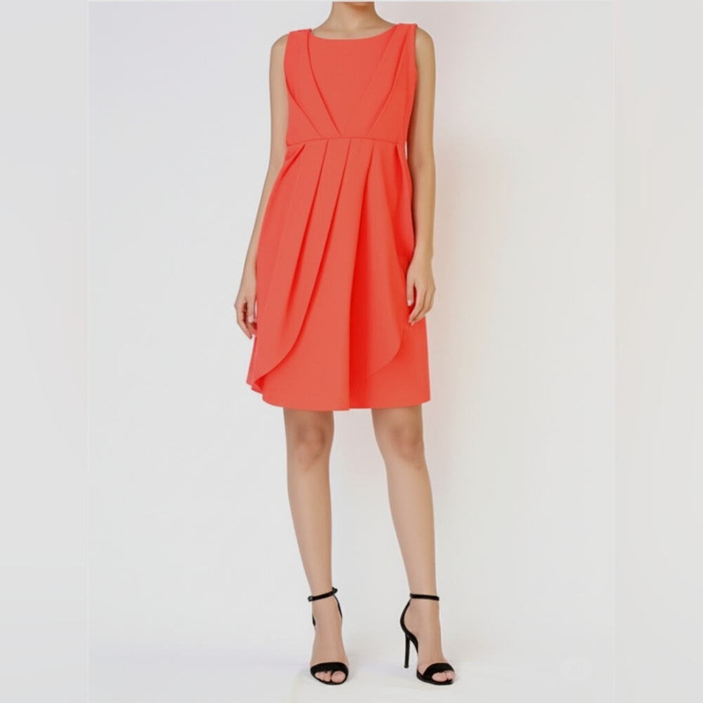 [Alythea] Tangarine Orange Sleeveless Crepe Rouched Cocktail Dress Large
